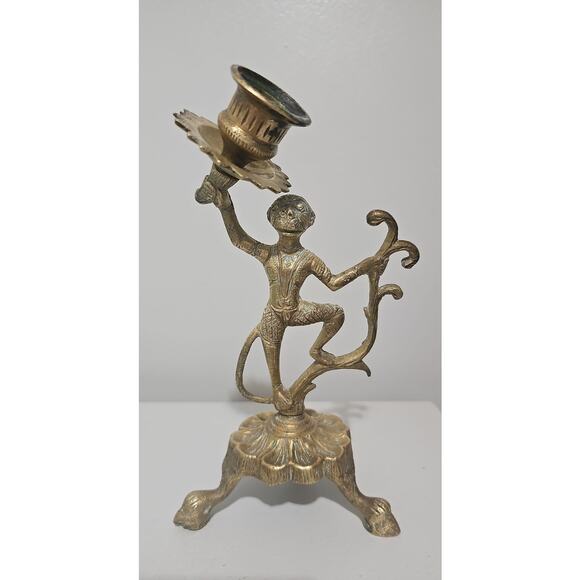 Vintage Brass Monkey Taper Candle Holder Clawfoot Feet Whimsical MCM Art Deco - Picture 6 of 13